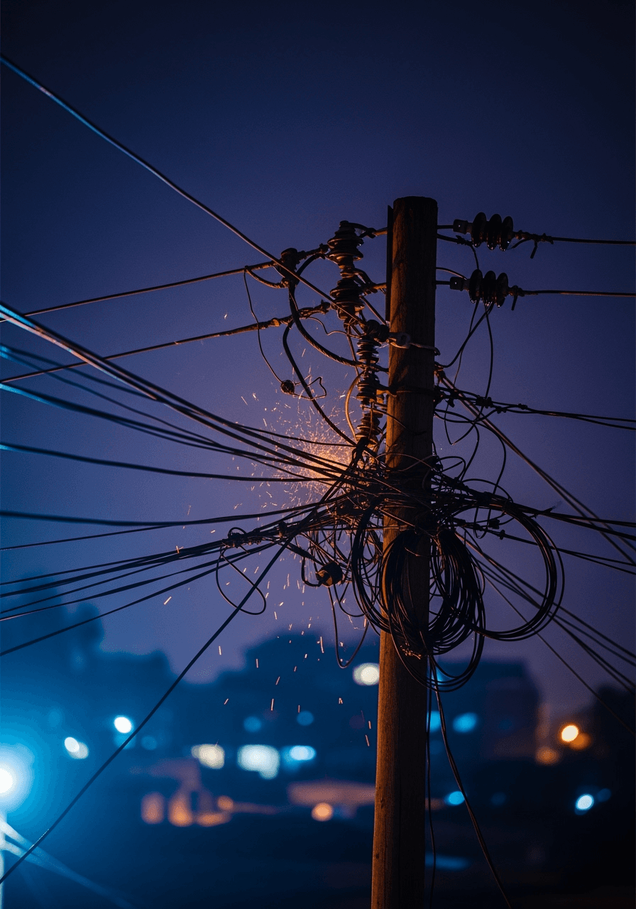 Organized flat lay of cables, bulbs, sockets, and circuit components shot on white with crisp shadows.
